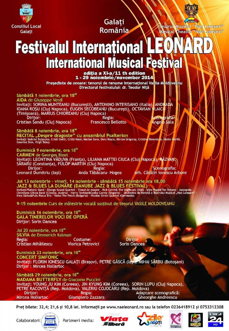 ÎNCEPE Festivalul Muzical „Leonard”. Mulţi artişti români de talie internaţională VIN LA GALAŢI