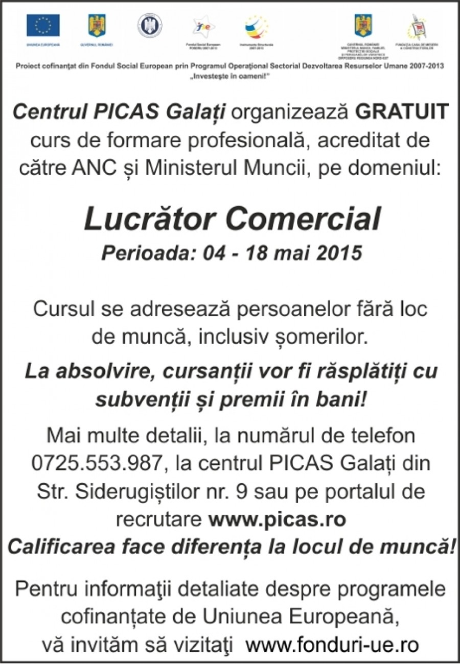 Centrul PICAS Galaţi organizează GRATUIT...