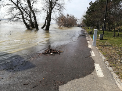 Dunărea a intrat deja pe aleea pietonală de la Faleză
