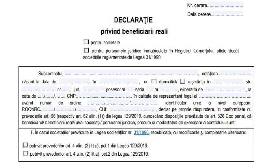 Depunerea declarației de beneficiar real, amânată