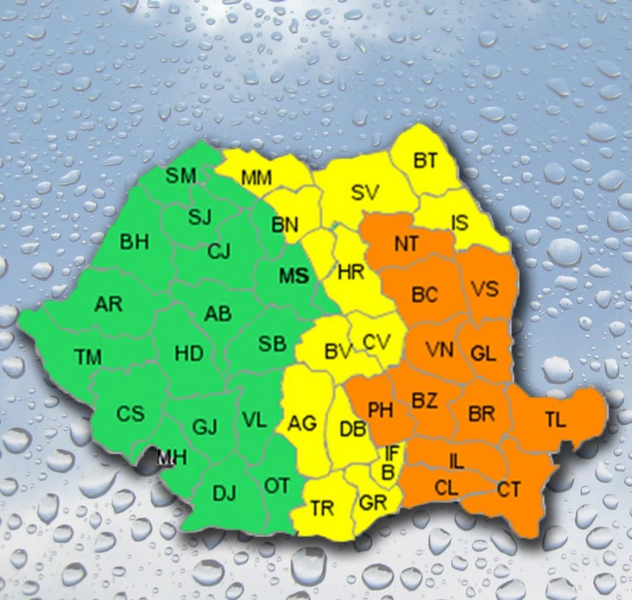 Cod portocaliu de ploi în Galaţi şi alte 11 judeţe