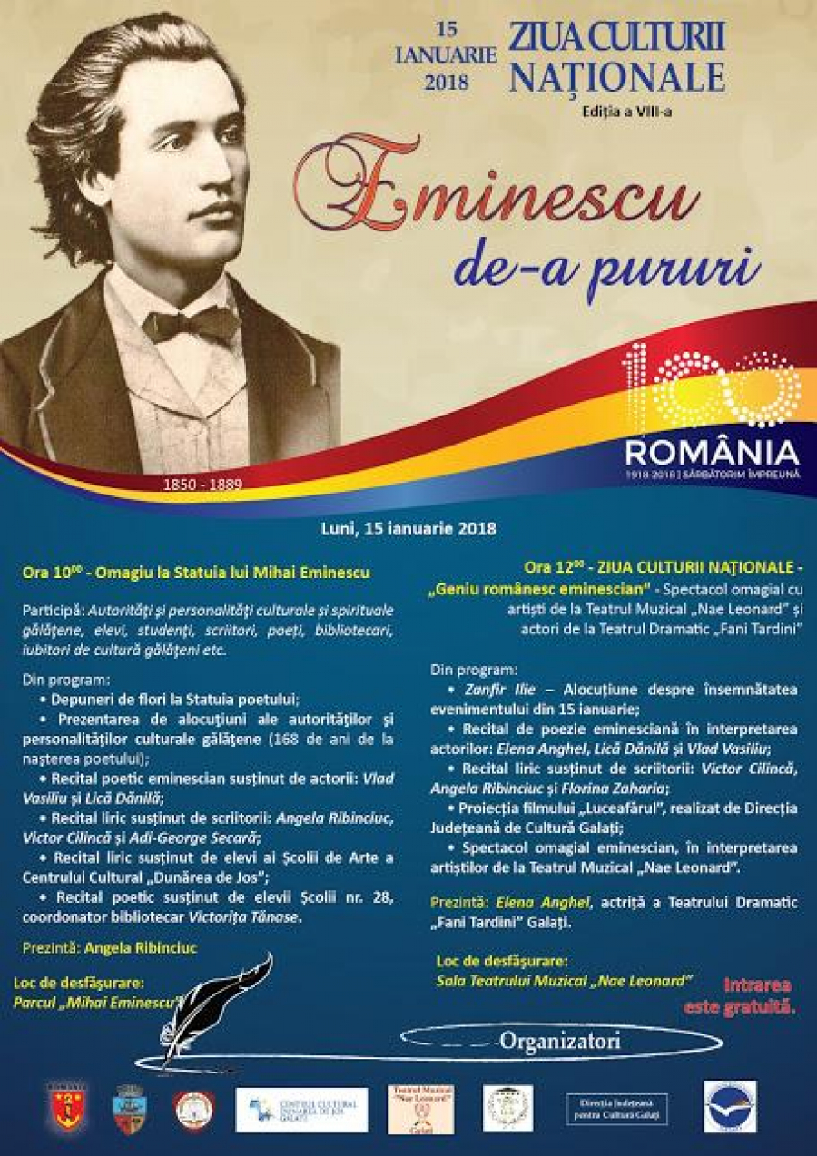 De Ziua Culturii Naţionale - Eminescu, omagiat la statuia sa şi pe scena Teatrului Muzical