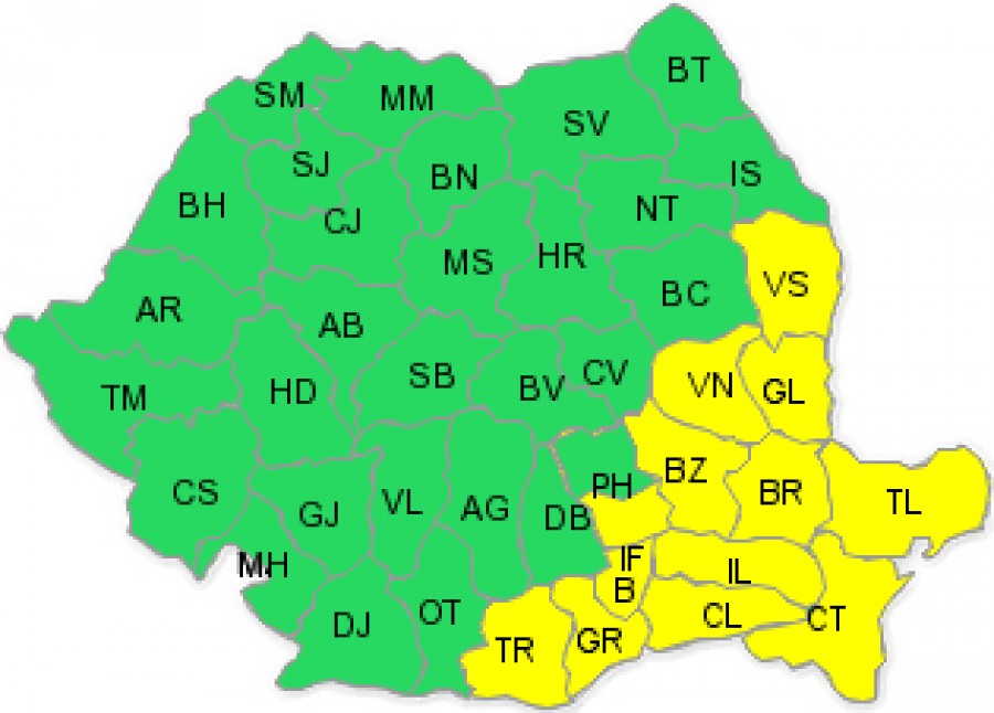 Avertizare cod galben de ninsori şi vânt puternic pentru judeţul Galaţi