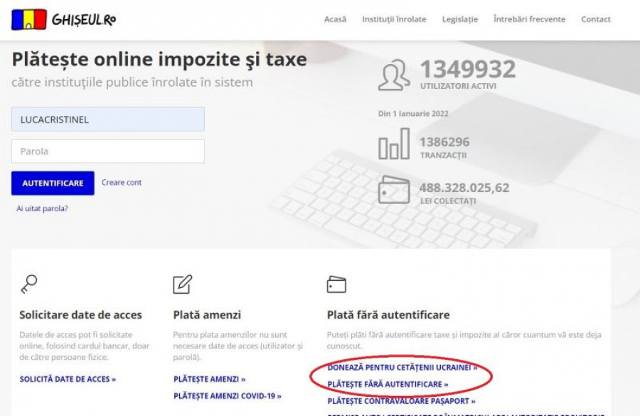 Donații pentru Ucraina, prin Ghișeul.ro, fără autentificare
