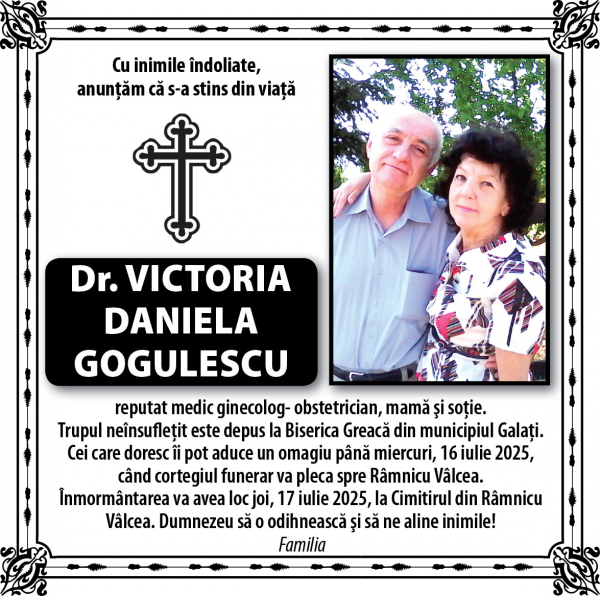 Un Ultim Omagiu pentru dr. Victoria Daniela Gogulescu