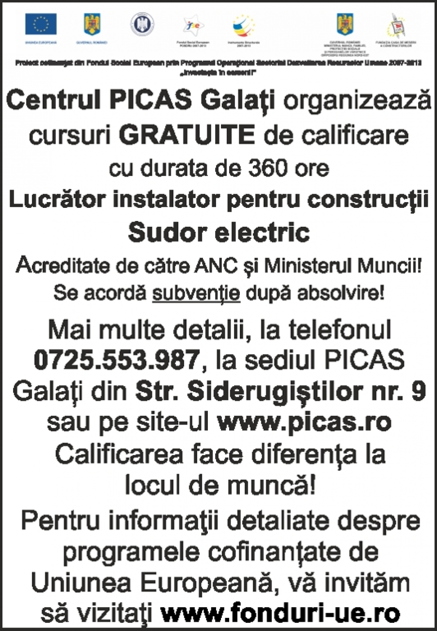 Centrul PICAS Galaţi organizează GRATUIT...