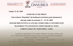 MĂSURI PREVENTIVE luate de conducerea Universității ”DANUBIUS” în contextul infecțiilor cu noul CORONAVIRUS pe teritoriul țării