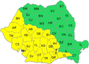 Avertizare cod galben de ploi şi vânt în Capitală şi 20 de judeţe din sud, vest şi centru