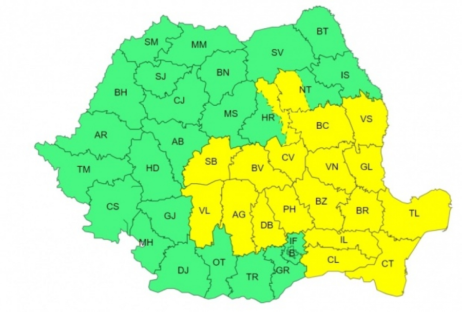 Avertizare meteo de averse şi descărcări electrice în judeţul Galaţi, până la ora 23.00