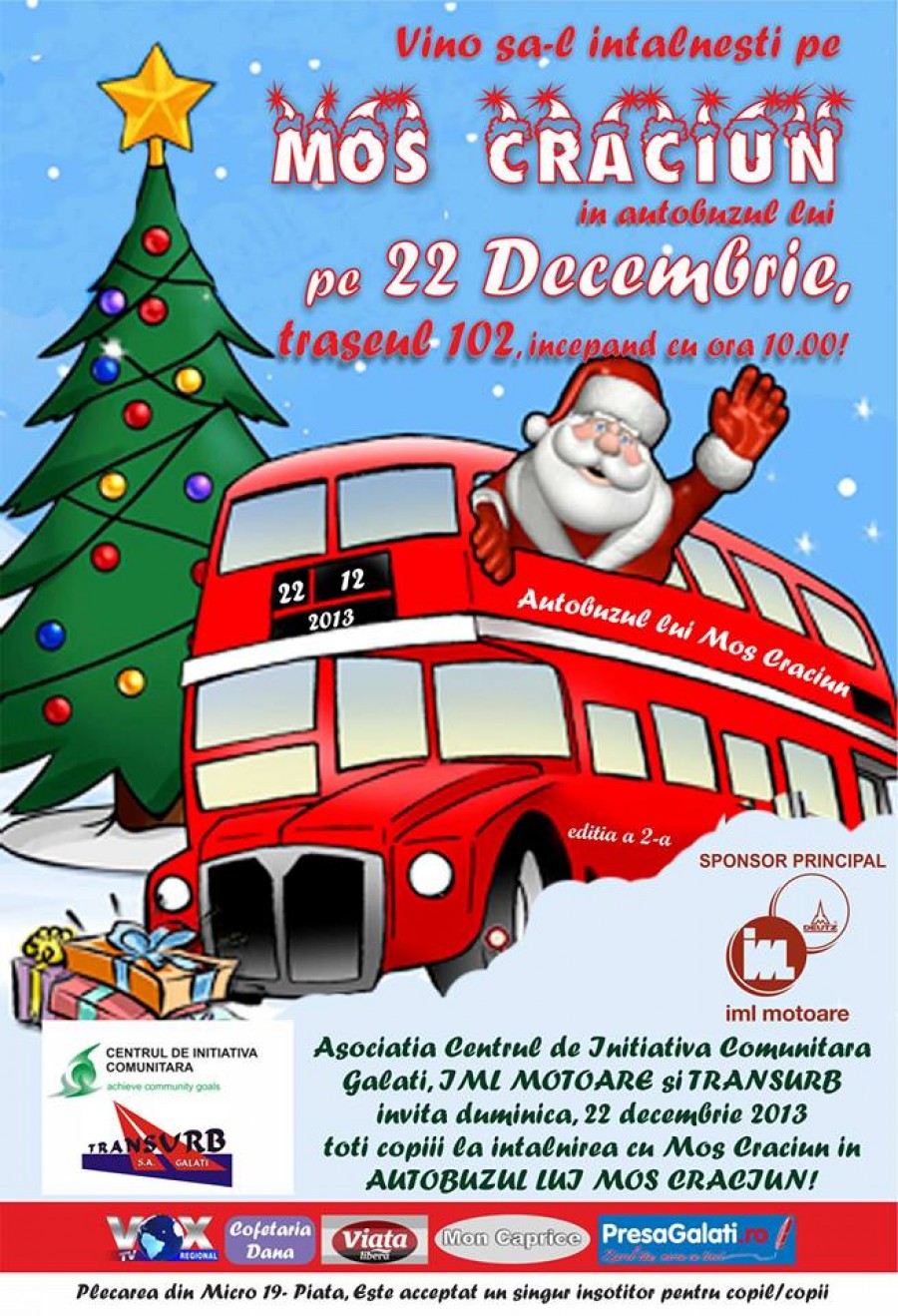Duminică, pe traseul 102 va circula autobuzul lui Moş Crăciun