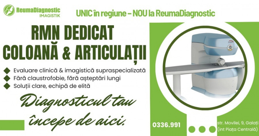 RMN deschis dedicat articulațiilor și coloanei vertebrale la ReumaDiagnostic Galați