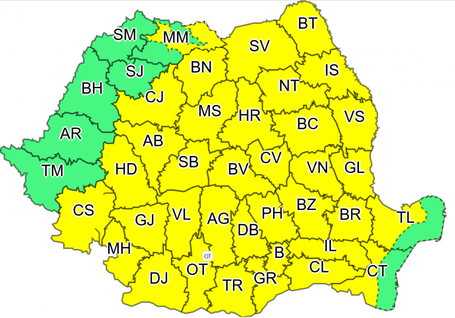 Cod galben de vijelii și ploi, până sâmbătă dimineață