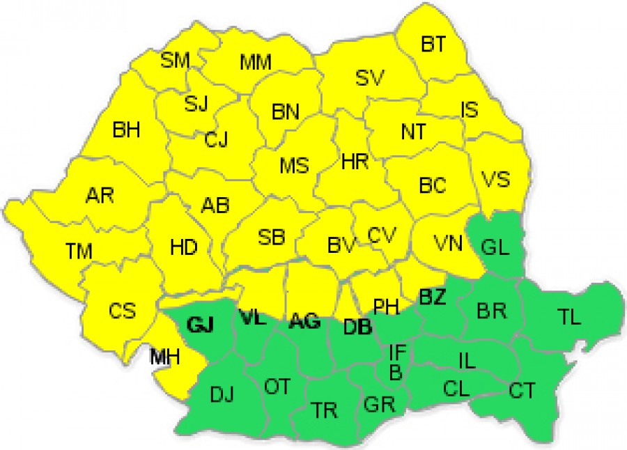 Avertizare cod galben de ninsori şi viscol în aproape toată ţara, vineri şi sâmbătă