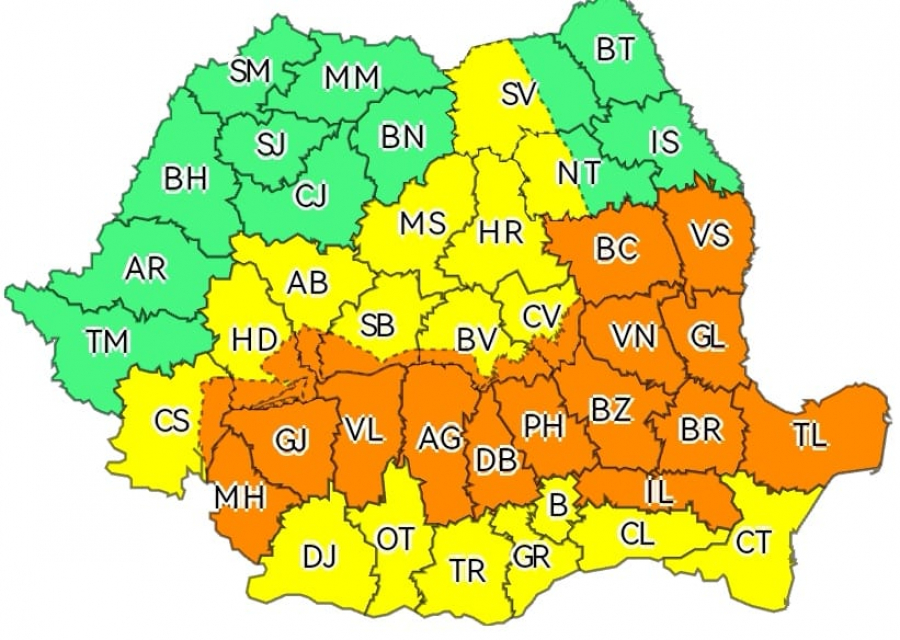 Cod Portocaliu de ploi și vijelii în Galați