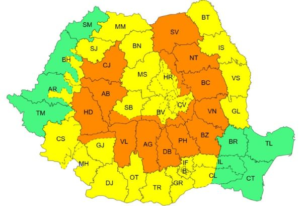 Galațiul, sub Cod galben de instabilitate atmosferică și averse