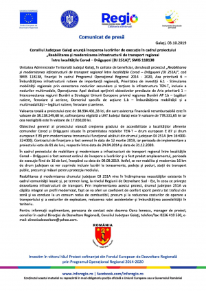 Anunț Consiliul Judeţean Galaţi începere lucrări pe DJ 251A