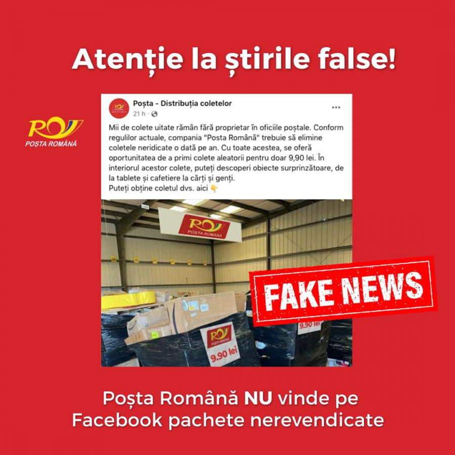 Poșta Română nu vinde pe Facebook colete nerevendicate