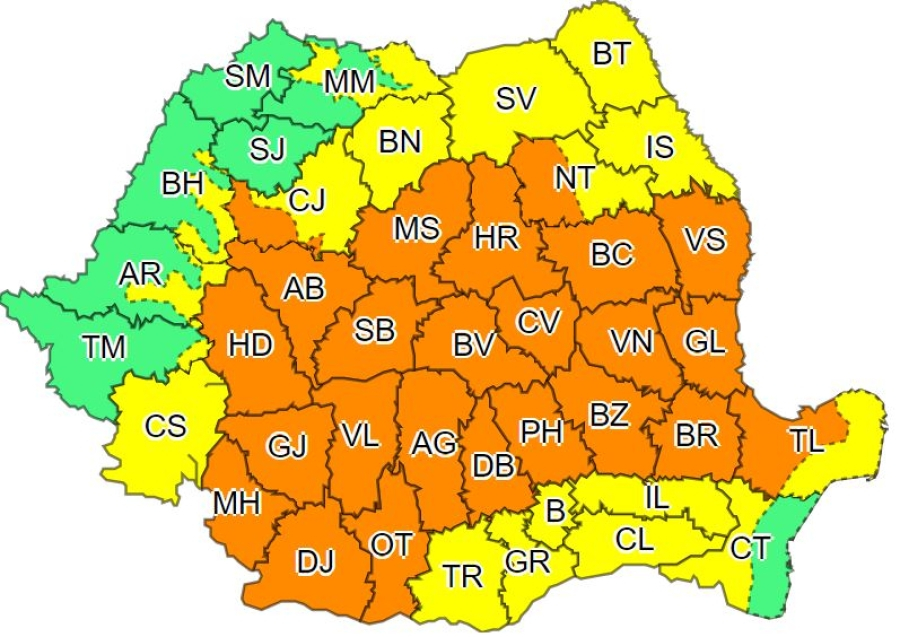 Galaţiul, sub Cod portocaliu de vijelii şi averse torenţiale. Perioada caniculară continuă