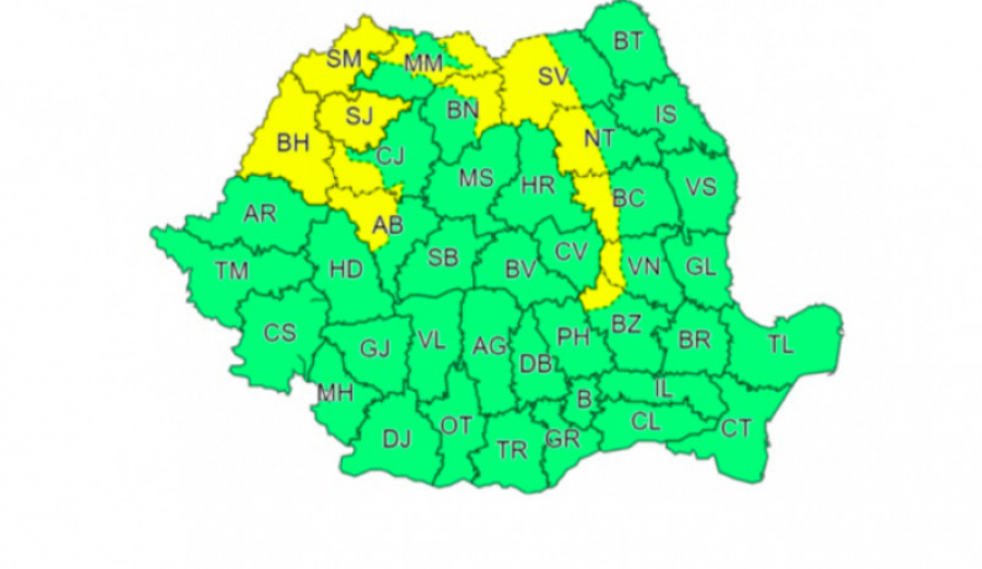 Cod Galben – Alertă de vreme extremă în unele regiuni ale țării