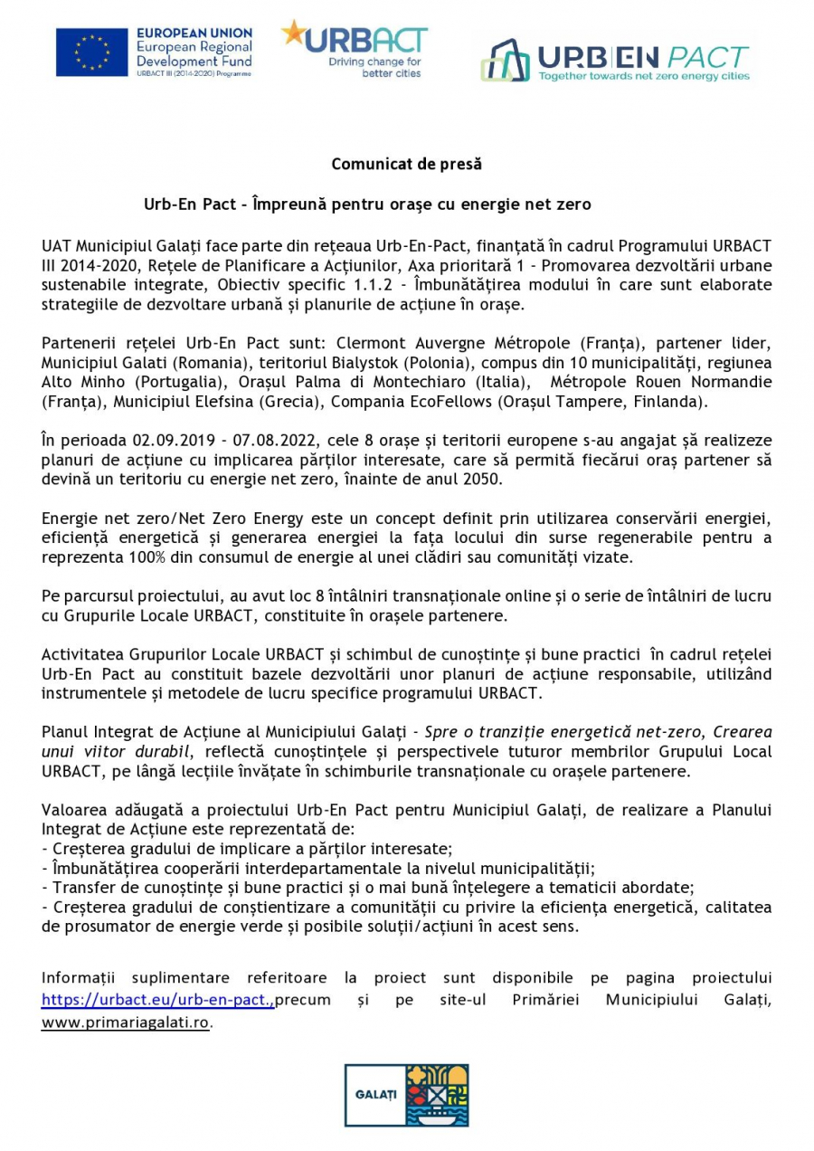 Urb-En Pact - Împreună pentru oraşe cu energie net zero