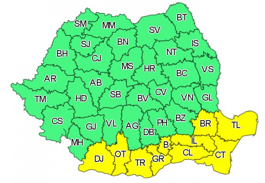 Cod galben de caniculă și disconfort termic în sud-estul țării