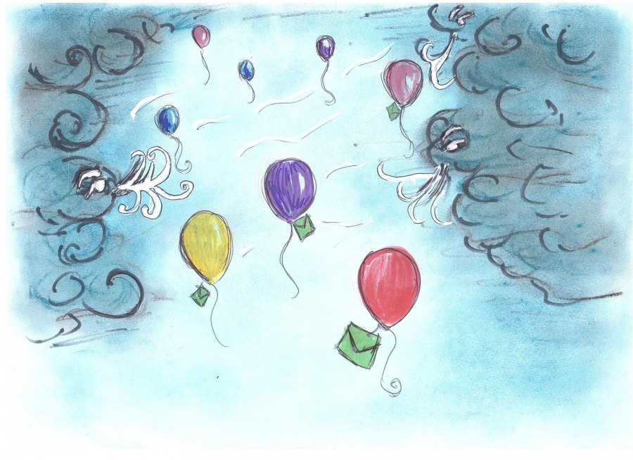 Sute de baloane în semn de protest lansate, marţi, de la Şcoala Nr. 29