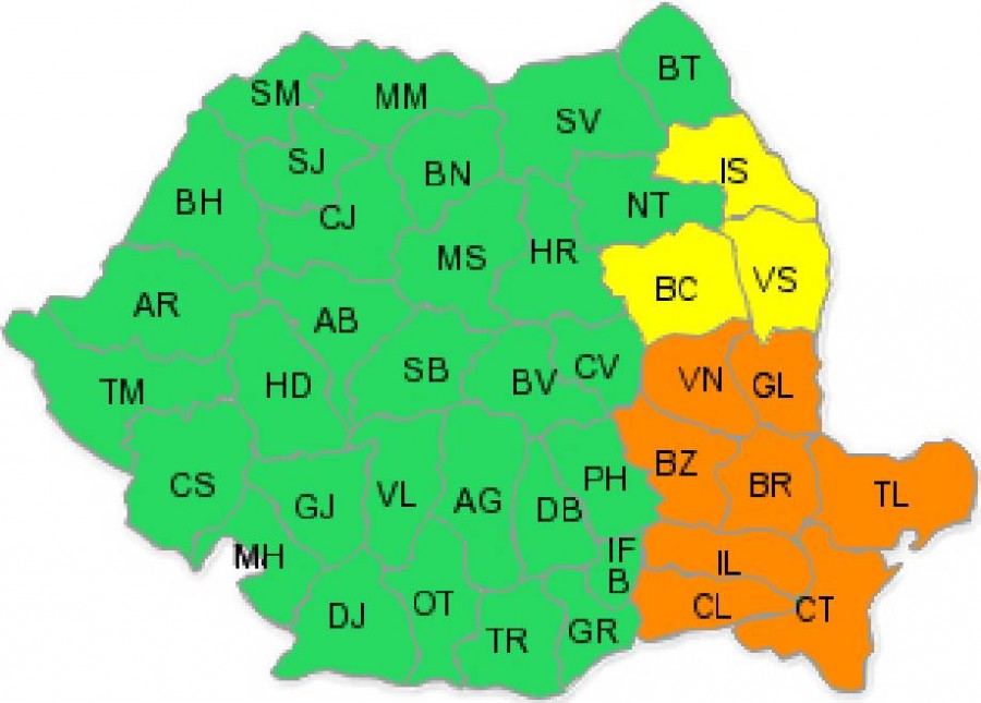 CODUL PORTOCALIU de ninsoare şi viscol a fost prelungit pentru Galaţi şi alte şapte judeţe