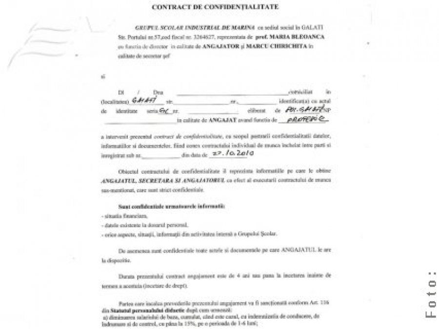 Contracte de confidenţialitate la Grupul Şcolar de Marină