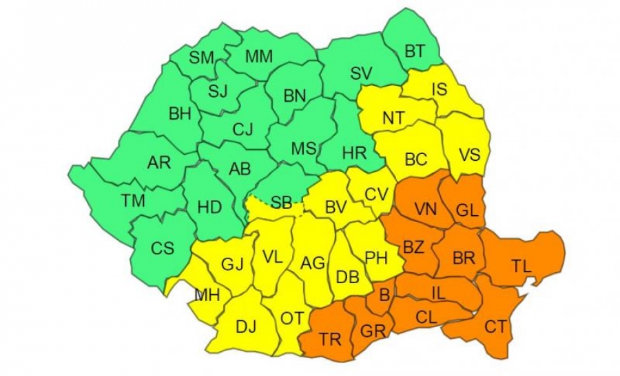 Cod portocaliu de ninsoare şi viscol în judeţul Galaţi