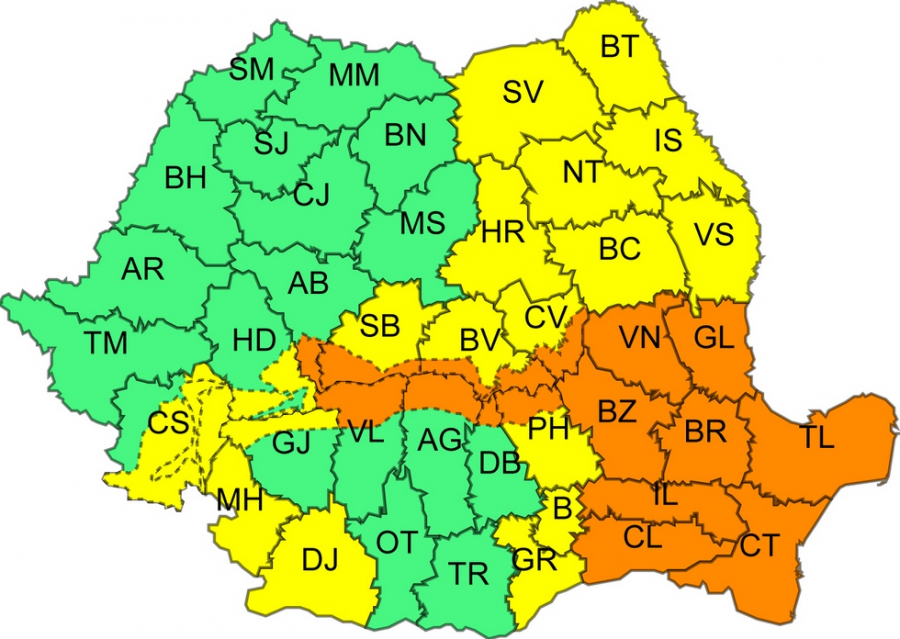 Cod portocaliu de vânt puternic în zona Galațiului