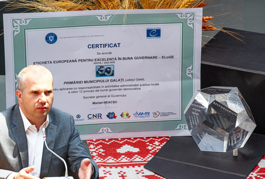 Eticheta europeană pentru excelență în buna guvernare, acordată Primăriei Galaţi