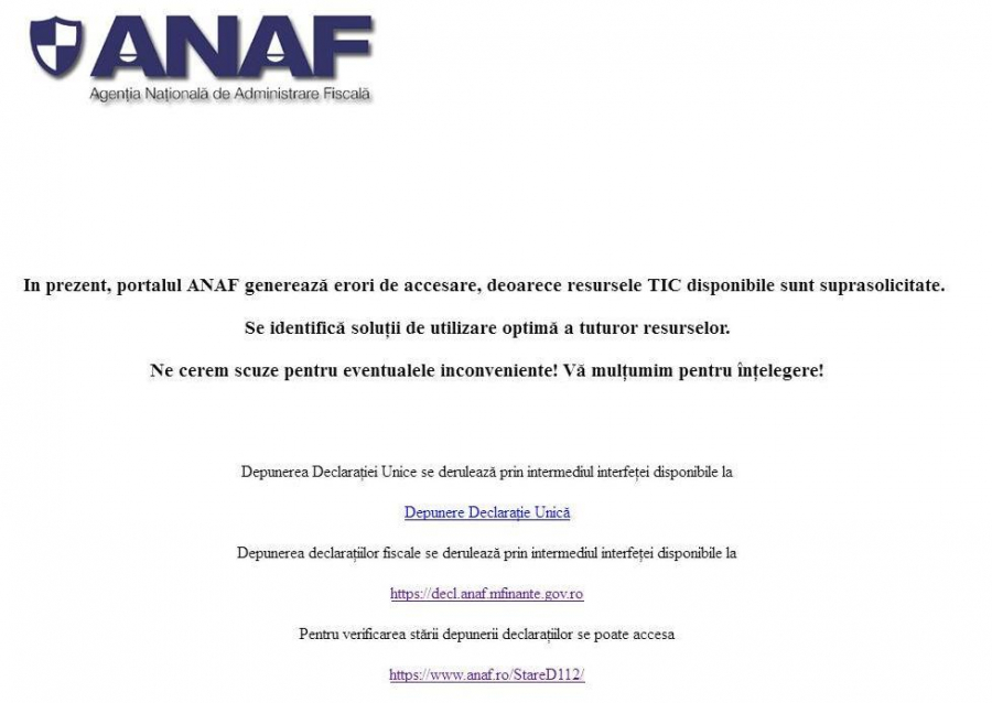 Portalul ANAF, blocat