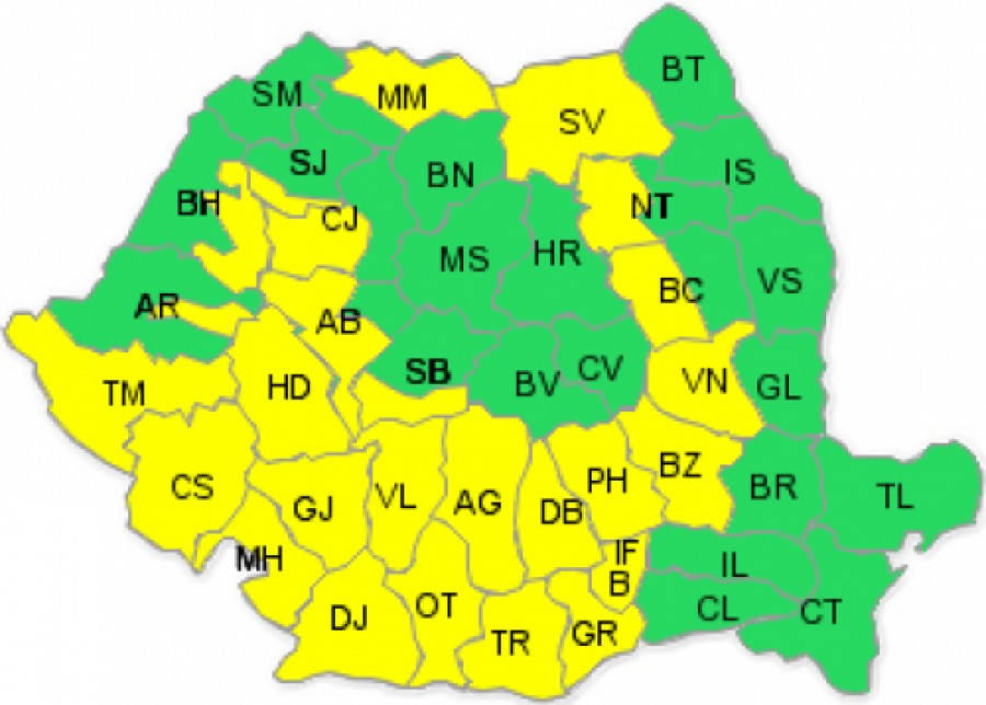 AVERTIZARE METEO/ Cod galben de ploi în 25 de judeţe din toată ţara