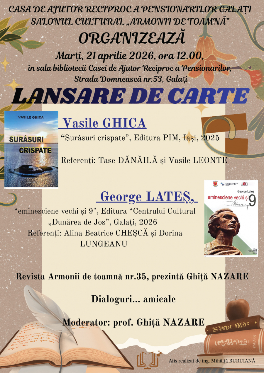 Dublă lansare de carte la Salonul cultural „Armonii de toamnă”