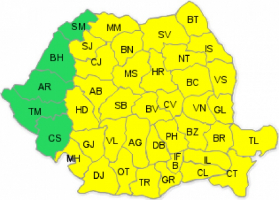 CODUL GALBEN de GER a fost prelungit. Printre judeţele atenţionate se află şi GALAŢI