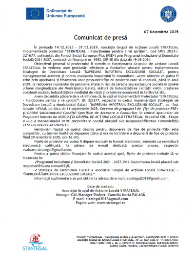 Proiect implementat de Asociația Grupul de Acțiune Locală STRATEGAL