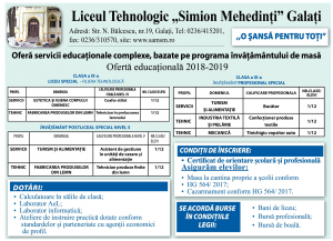 Liceul Tehnologic Simion Mehedinţi Galaţi. Ofertă educaţională 2018 - 2019