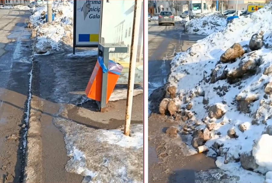 Patinoar în refugiu şi munţi de gheaţă pe trotuare (VIDEO)