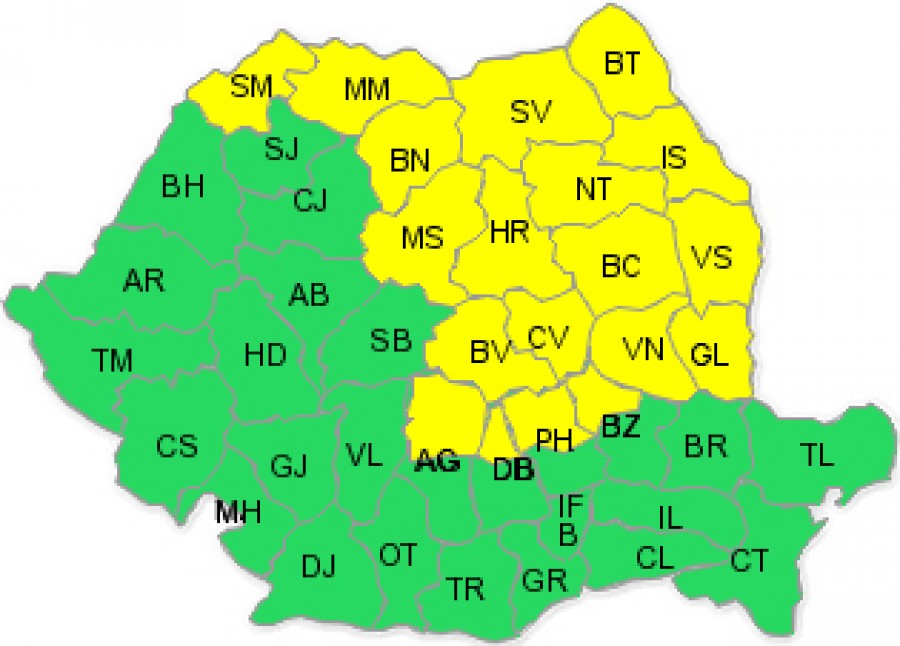 Judeţul Galaţi, sub o nouă avertizare cod galben de ploi