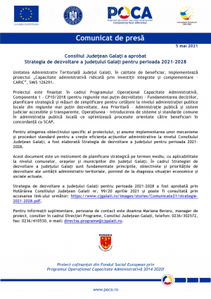 Consiliul Judeţean Galaţi a aprobat Strategia de dezvoltare a județului Galați pentru perioada 2021-2028