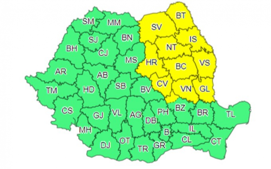 Cod galben de polei și de ploaie înghețată în județul Galați