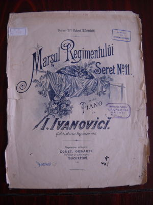 În imagine, superba copertă a partiturii marşului lui Ivanovici