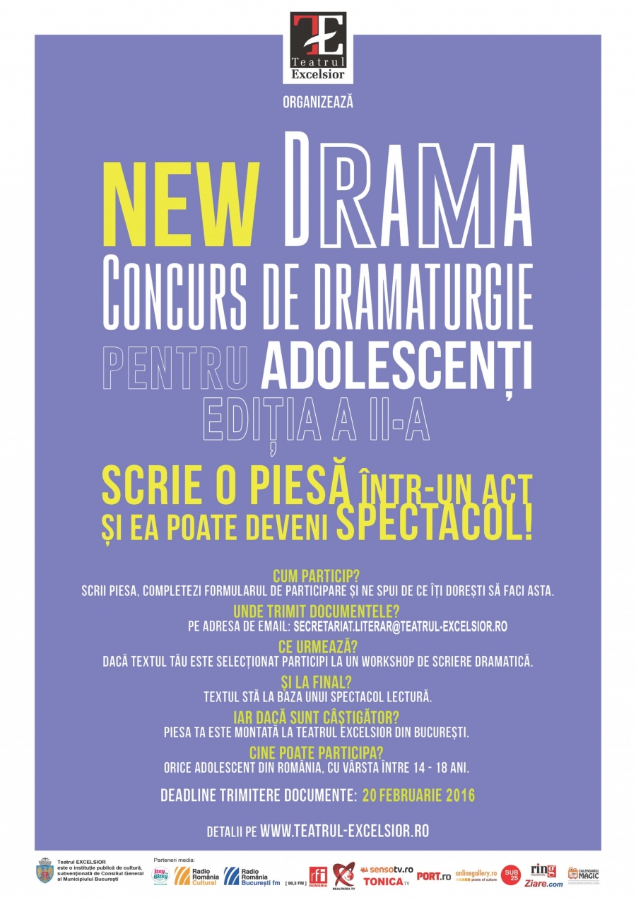 Concursul naţional "New Drama"/ Liceenii, încurajaţi să scrie piese de teatru