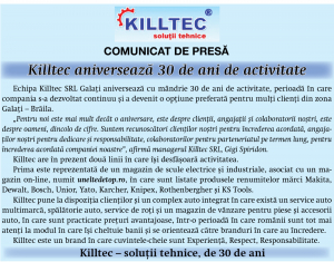 COMUNICAT DE PRESĂ: Killtec aniversează 30 de ani de activitate