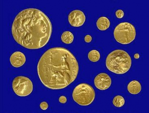 Monede de aur și argint, în Lapidarium