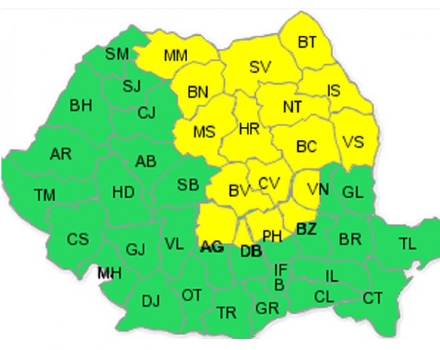 COD GALBEN de ploi şi vijelii. VEZI harta judeţelor afectate