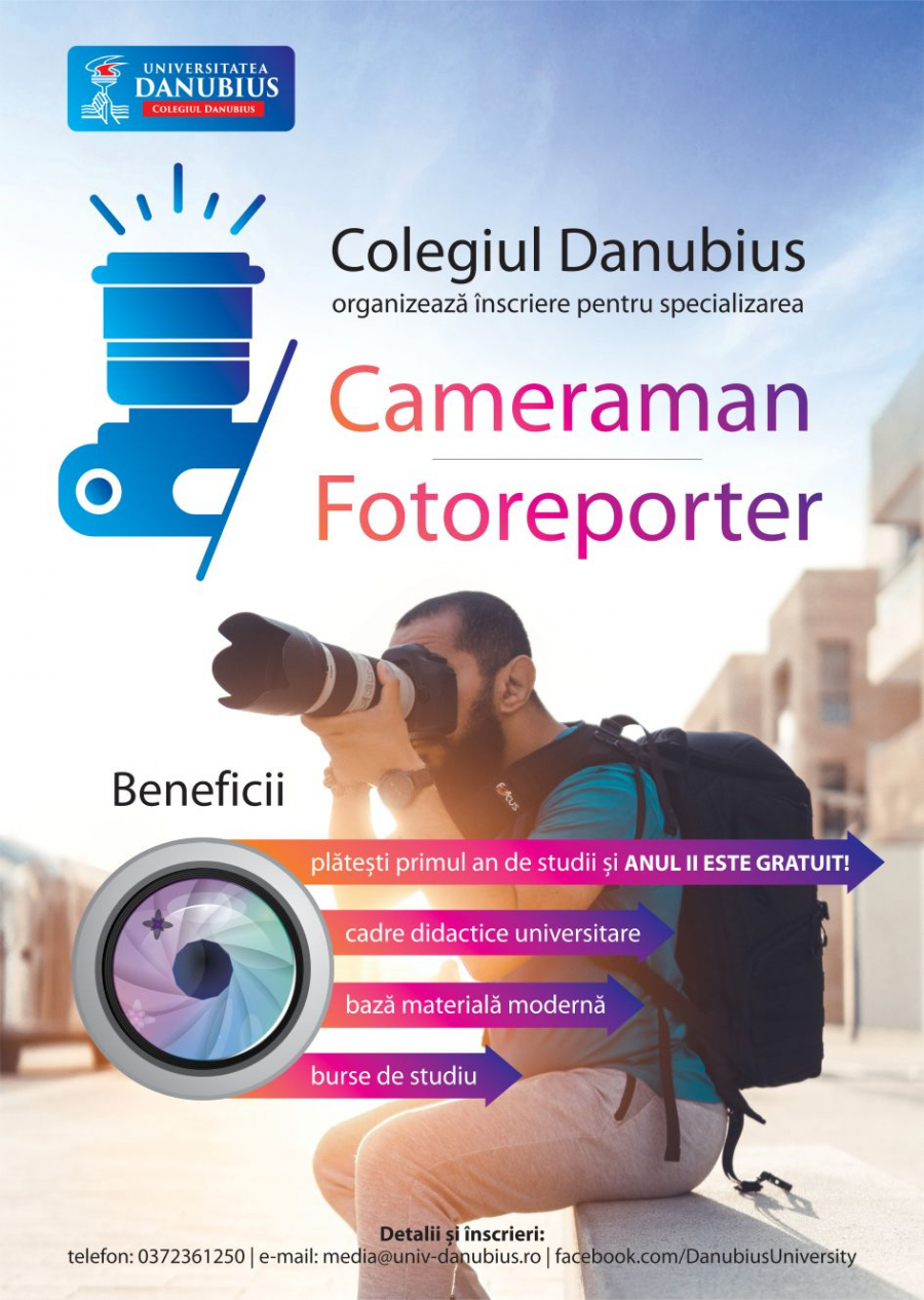 COLEGIUL ”DANUBIUS” ÎNSCRIERI LA SPECIALIZAREA CAMERAMAN-FOTOREPORTER !!!CU SAU FĂRĂ DIPLOMĂ DE BAC!!!