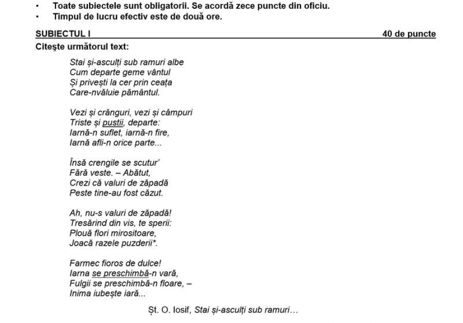 Eroare în întocmirea subiectelor la simularea Evaluării Naționale. O poezie de Heinrich Heine atribuită lui Şt. O. Iosif