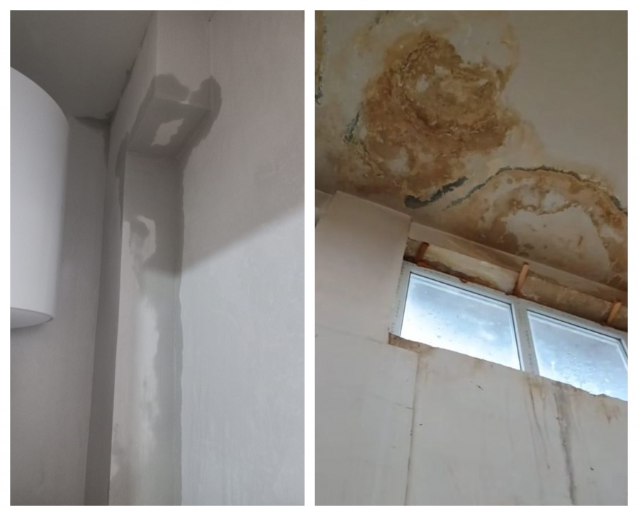 Blocuri gălăţene în renovare, inundate de ploaie
