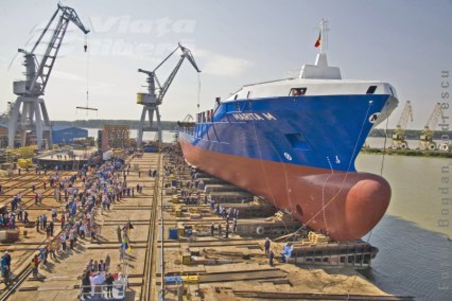 Un portcontainer pentru Germania, lansat la Damen Galaţi